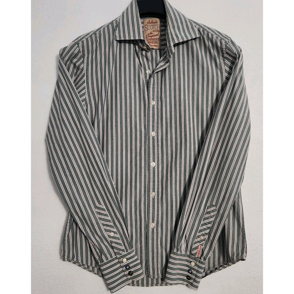 Scotch Soda Shirt Mens Medium Blue White Button Up Long Sleeve Casual Logo Pearl